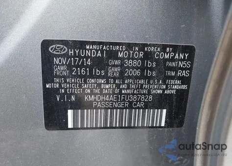 2015 Hyundai Elantra Se z USA, uszkodzony, nr VIN KMHDH4AE1FU387828